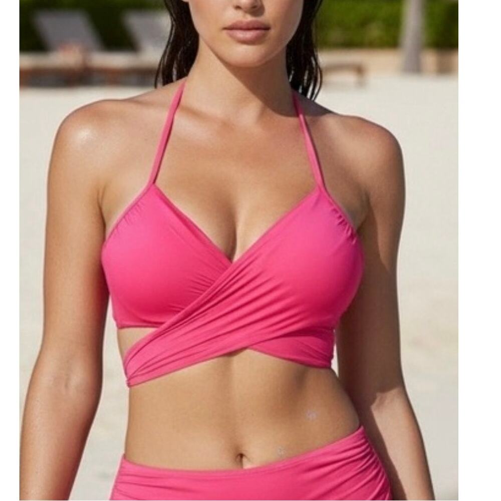 Carmen Marc Valvo x Boston Proper Bikini Top SZ Medium Push Up Wrap NWT Azalea